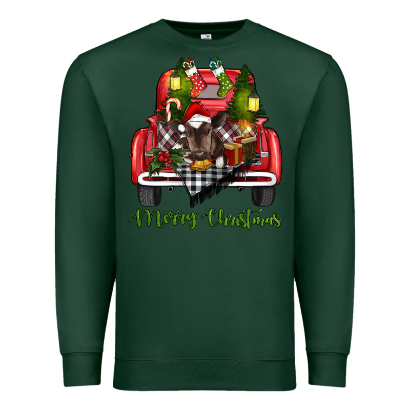 Merry Christmas Farm Truck With Baby Cow Premium Sweatshirt by RanaPortraitStore | Teevron