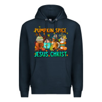 Navy pumpkin spıce jesus christ coffee cups Premium Hoodie - AdoDesignShop