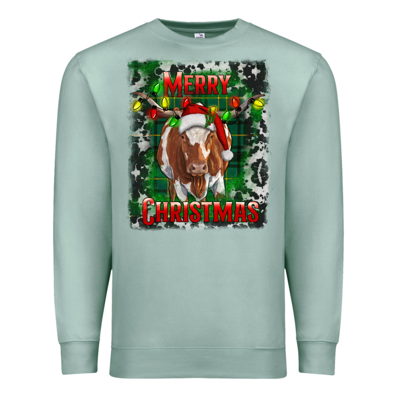 Western Merry Christmas Longhorn Cow Premium Sweatshirt by RanaPortraitStore | Teevron