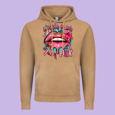 In October We Wear Pink  Lips Vintage Hoodie Designed By Adodesignshop