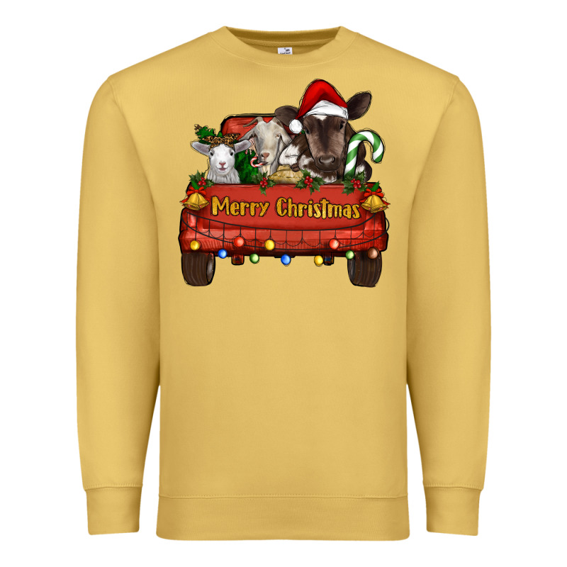 Merry Christmas Truck Farm Animals Premium Sweatshirt by RanaPortraitStore | Teevron