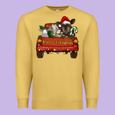 Premium Sweatshirt Merry Christmas Truck Farm Animals