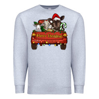 Heather Grey Merry Christmas Truck Farm Animals Premium Sweatshirt - RanaPortraitStore