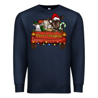 Navy Merry Christmas Truck Farm Animals Premium Sweatshirt - RanaPortraitStore