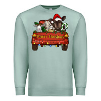 Seafoam Merry Christmas Truck Farm Animals Premium Sweatshirt - RanaPortraitStore