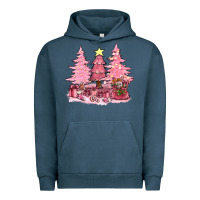 Pigment Midnight Navy pink christmas trees with gift box bbs Urban Hoodie - BundleAndBundleShop