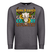 Charcoal Heather born and raised country western Premium Sweatshirt - texasbilliewilder