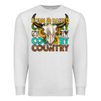 Oatmeal Heather born and raised country western Premium Sweatshirt - texasbilliewilder