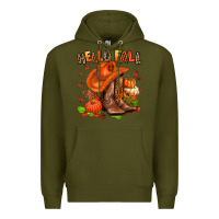 Army Green hello fall pumpkins  cowgirl  and roses Premium Hoodie - AdoDesignShop
