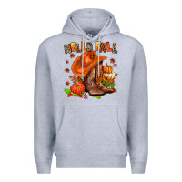 Heather Grey hello fall pumpkins  cowgirl  and roses Premium Hoodie - AdoDesignShop