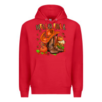 Red hello fall pumpkins  cowgirl  and roses Premium Hoodie - AdoDesignShop