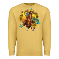 Antique Gold bucking horse with cowboy and sunflower Premium Sweatshirt - texasbilliewilder