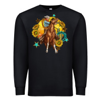Black bucking horse with cowboy and sunflower Premium Sweatshirt - texasbilliewilder