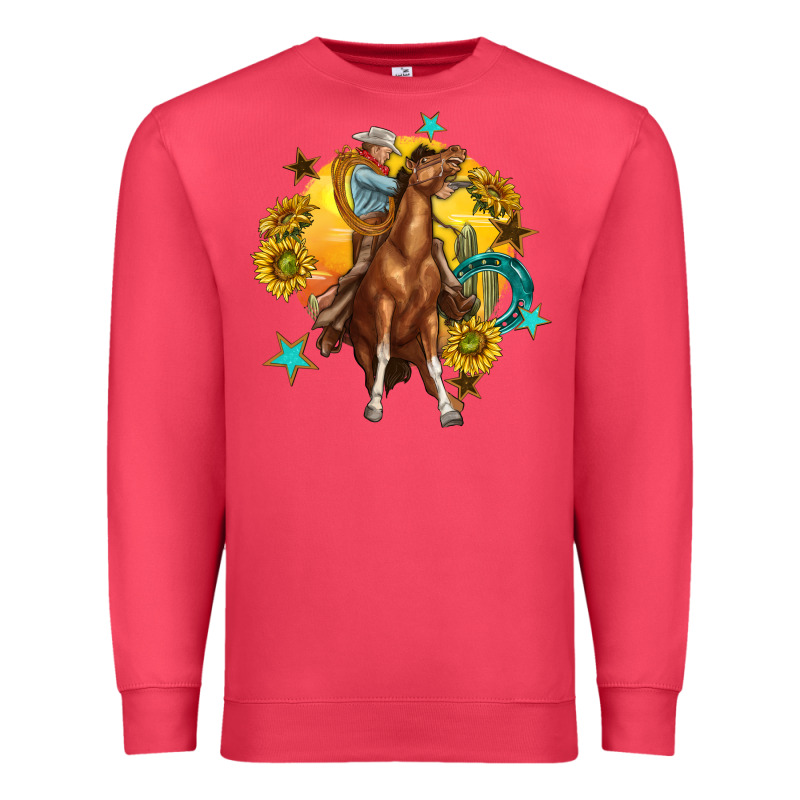 Bucking Horse With Cowboy And Sunflower Premium Sweatshirt by texasbilliewilder | Teevron