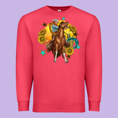 Premium Sweatshirt bucking horse with cowboy and sunflower