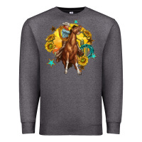 Charcoal Heather bucking horse with cowboy and sunflower Premium Sweatshirt - texasbilliewilder