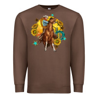 Chestnut bucking horse with cowboy and sunflower Premium Sweatshirt - texasbilliewilder