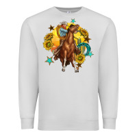 Dove Grey bucking horse with cowboy and sunflower Premium Sweatshirt - texasbilliewilder