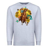 Heather Grey bucking horse with cowboy and sunflower Premium Sweatshirt - texasbilliewilder