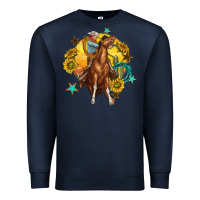 Navy bucking horse with cowboy and sunflower Premium Sweatshirt - texasbilliewilder