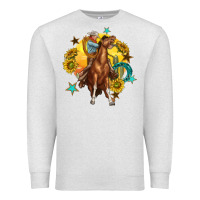 Oatmeal Heather bucking horse with cowboy and sunflower Premium Sweatshirt - texasbilliewilder
