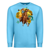 Ocean Blue bucking horse with cowboy and sunflower Premium Sweatshirt - texasbilliewilder