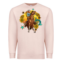Pale Pink bucking horse with cowboy and sunflower Premium Sweatshirt - texasbilliewilder