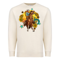 Sandshell bucking horse with cowboy and sunflower Premium Sweatshirt - texasbilliewilder