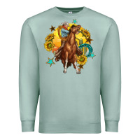 Seafoam bucking horse with cowboy and sunflower Premium Sweatshirt - texasbilliewilder