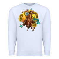 White bucking horse with cowboy and sunflower Premium Sweatshirt - texasbilliewilder