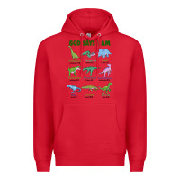 Red god says i am dinosaurs Premium Hoodie - JahusDesignShop