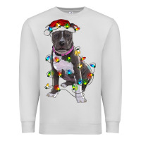 Dove Grey Pitbull With Christmas Lights Premium Sweatshirt - RanaPortraitStore