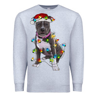 Heather Grey Pitbull With Christmas Lights Premium Sweatshirt - RanaPortraitStore