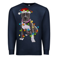 Navy Pitbull With Christmas Lights Premium Sweatshirt - RanaPortraitStore