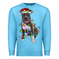 Ocean Blue Pitbull With Christmas Lights Premium Sweatshirt - RanaPortraitStore