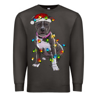 Smoke Pitbull With Christmas Lights Premium Sweatshirt - RanaPortraitStore