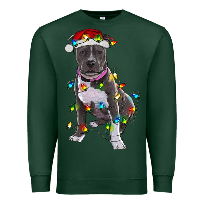Pitbull With Christmas Lights Premium Sweatshirt by RanaPortraitStore | Teevron