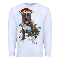 White Pitbull With Christmas Lights Premium Sweatshirt - RanaPortraitStore