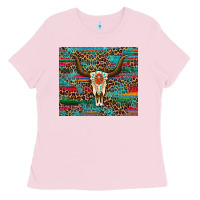 Bubblegum Pink western serape leopard bull skull turquoise Ladies Tee - Artiststas