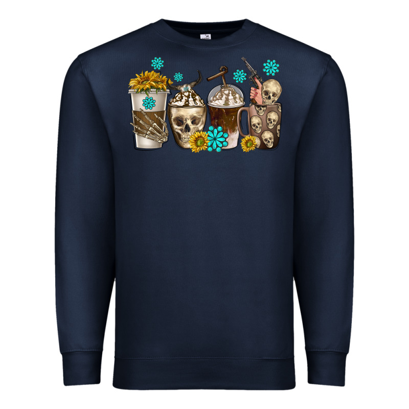 Coffee Cups Bull Skull With Gemstones Premium Sweatshirt by texasbilliewilder | Teevron