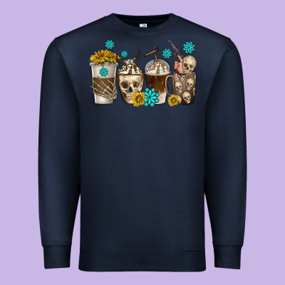 Premium Sweatshirt coffee cups bull skull with gemstones
