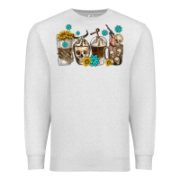 Oatmeal Heather coffee cups bull skull with gemstones Premium Sweatshirt - texasbilliewilder