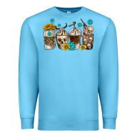 Ocean Blue coffee cups bull skull with gemstones Premium Sweatshirt - texasbilliewilder