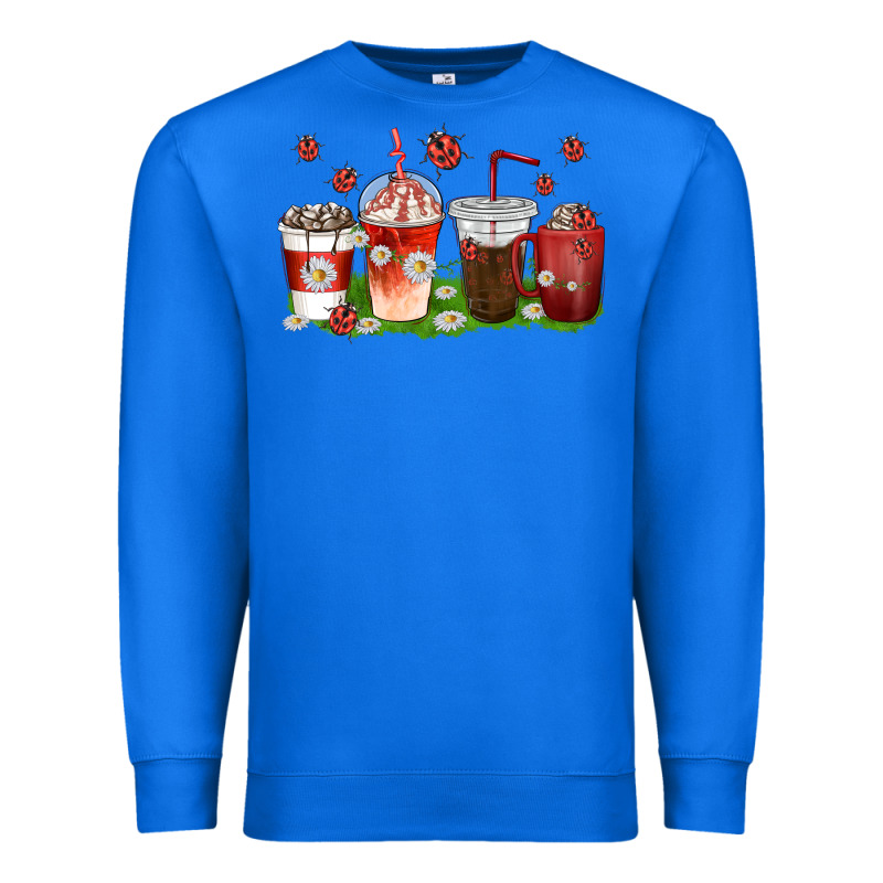 Coffee Cups Lady Bug With Daisies Premium Sweatshirt by texasbilliewilder | Teevron