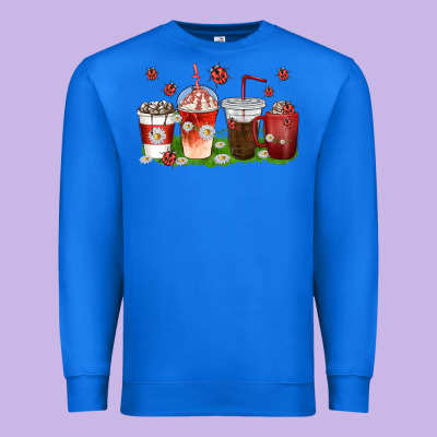 Premium Sweatshirt coffee cups lady bug with daisies