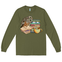 Army Green owl and books Long Sleeve Tee - BarkalooDesign