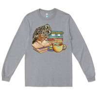 Heather Grey owl and books Long Sleeve Tee - BarkalooDesign