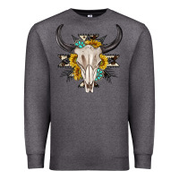 Charcoal Heather cow aztec western bull skull Premium Sweatshirt - texasbilliewilder