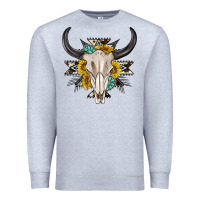 Heather Grey cow aztec western bull skull Premium Sweatshirt - texasbilliewilder