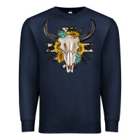 Navy cow aztec western bull skull Premium Sweatshirt - texasbilliewilder
